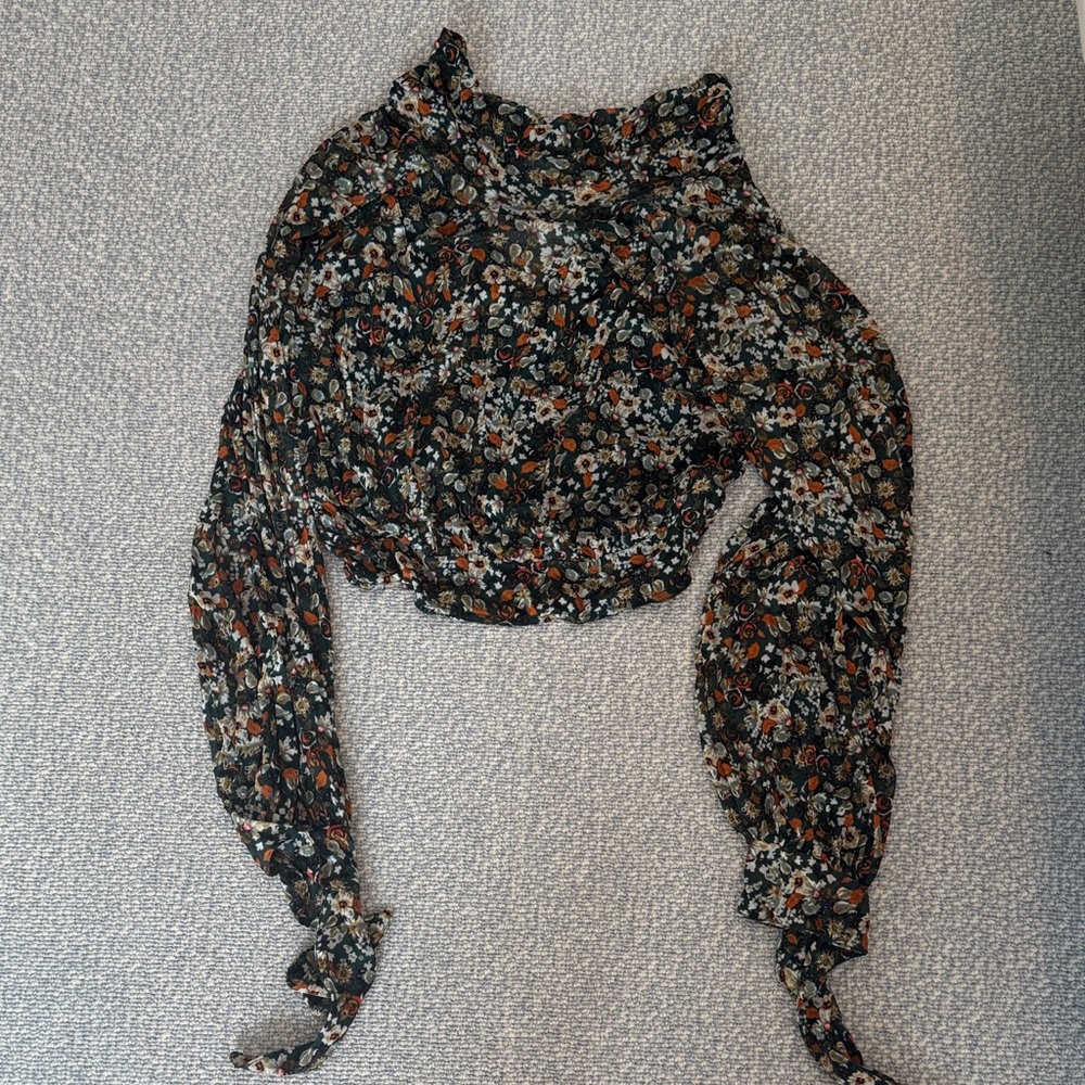 Free People Black Floral Long Sleeve Blouse